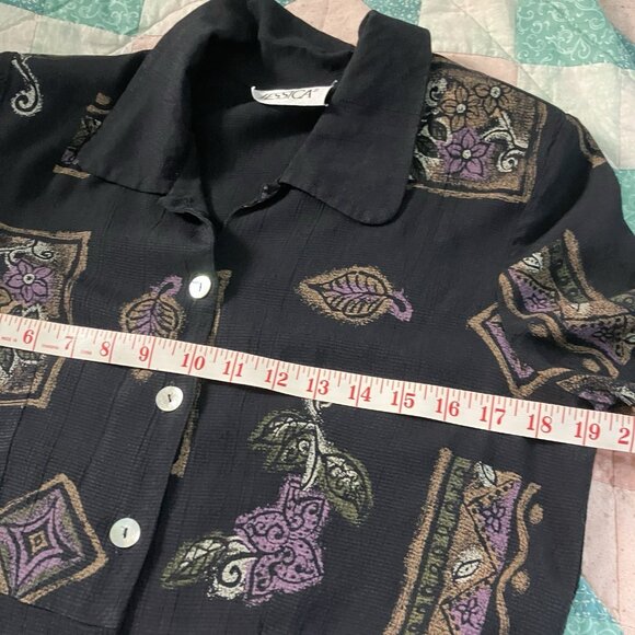 Vintage Jessica Blouse Womens Cropped Abstract Blouse Rayon 90s Boho - Picture 6 of 6